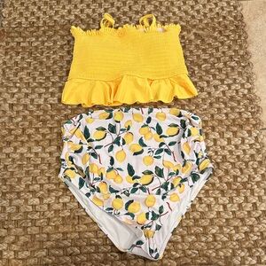 Maternity Yellow Ruffle Bikini Top and Lemon Print Bottoms